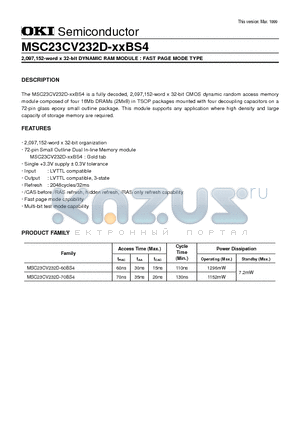 MSC23CV232D-70BS4 datasheet - 2,097,152-word x 32-bit DYNAMIC RAM MODULE : FAST PAGE MODE TYPE