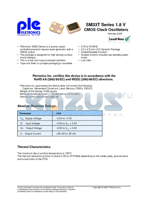 SM3300TEX datasheet - SM33T Series 1.8 V CMOS Clock Oscillators