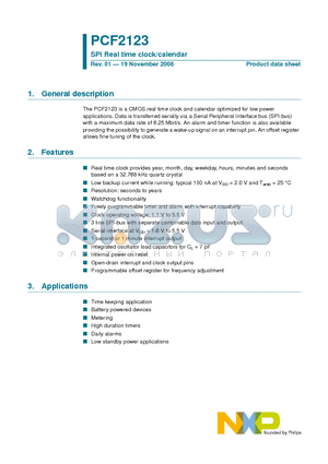 PCF2123 datasheet - SPI Real time clock/calendar