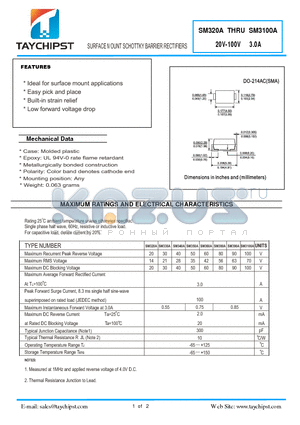 SM330A datasheet - SURFACE MOUNT SCHOTTKY BARRIER RECTIFIERS