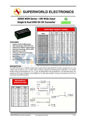 SW6R24D03WSMF datasheet - 6W Wide Input Single & Dual SMD DC-DC Converter