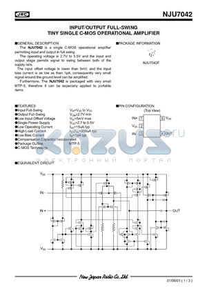 NJU7042F datasheet - INPUT/OUTPUT FULL-SWING TINY SINGLE C-MOS OPERATIONAL AMPLIFIER