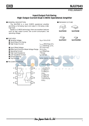 NJU7043D datasheet - Input/Output Full-Swing High Output Current Dual C-MOS Operational Amplifier