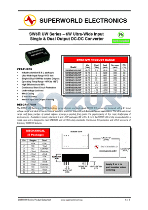 SW6R48D05UWF datasheet - 6W Ultra-Wide Input Single & Dual Output DC-DC Converter