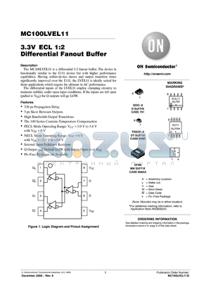 MC100LVEL11DTG datasheet - 3.3V ECL 1:2 Differential Fanout Buffer