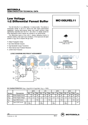 MC100LVEL11 datasheet - Low Voltage 1:2 Differential Fanout Buffer