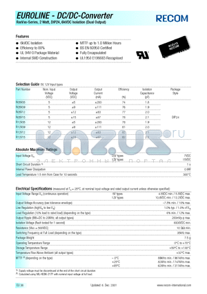 R12V05 datasheet - EUROLINE - DC/DC - CONVERTER