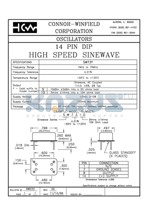 SW735 datasheet - 14 PIN DIP HIGH SPEED SINEWAVE