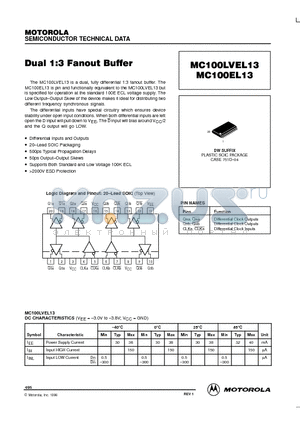 MC100LVEL13 datasheet - Dual 1:3 Fanout Buffer
