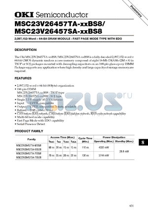 MSC23V26457SA-XXBS8 datasheet - 2,097,152-Word x 64-Bit DRAM MODULE : FAST PAGE MODE TYPE WITH EDO