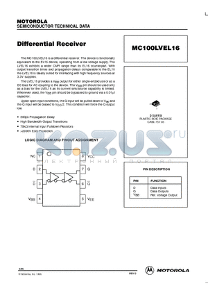 MC100LVEL16 datasheet - Differential Receiver