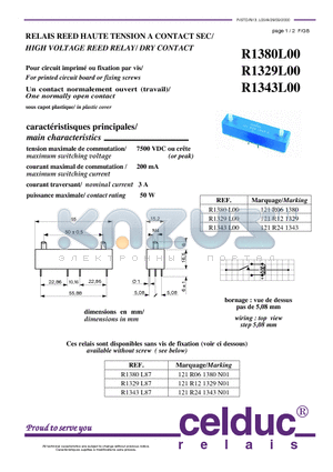 R1343L87 datasheet - HIGH VOLTAGE REED RELAY/ DRY CONTACT