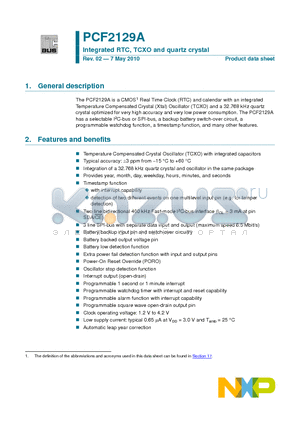 PCF2129A datasheet - Integrated RTC, TCXO and quartz crystal