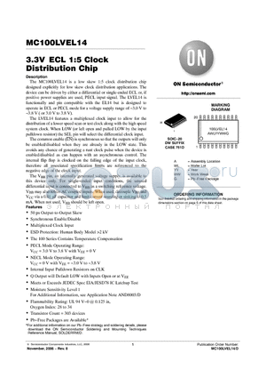 MC100LVEL14DWR2 datasheet - 3.3V ECL 1:5 Clock Distribution Chip