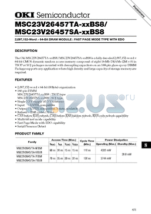 MSC23V26457TA-XXBS8 datasheet - 2,097,152-Word x 64-Bit DRAM MODULE : FAST PAGE MODE TYPE WITH EDO