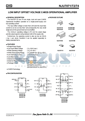 NJU7071V datasheet - LOW INPUT OFFSET VOLTAGE C-MOS OPERATIONAL AMPLIFIER