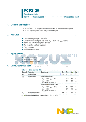 PCF2120TK datasheet - Quartz oscillator
