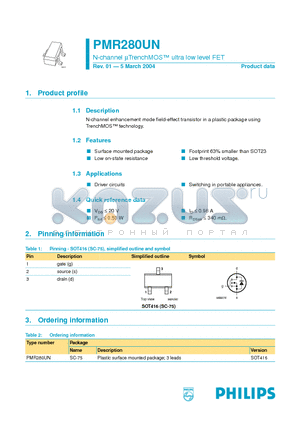 PMR280UN datasheet - N-channel mTrenchMOS ultra low level FET