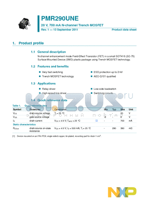 PMR290UNE datasheet - 20 V, 700 mA N-channel Trench MOSFET