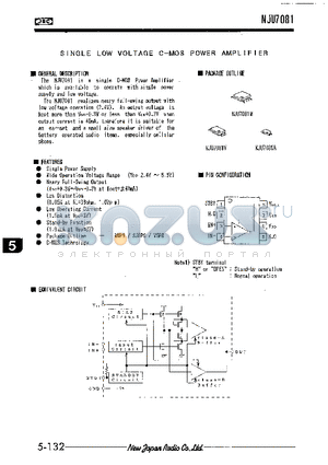 NJU7081R datasheet - SINGLE LOW VOLTAGE C-MOS POWER AMPLIFIER