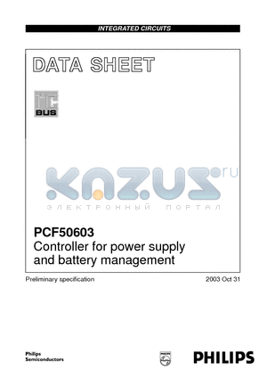 PCF50603 datasheet - Controller for power supply and battery management