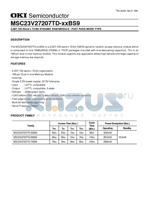 MSC23V27207TD datasheet - 2,097,152-Word x 72-Bit DYNAMIC RAM MODULE : FAST PAGE MODE TYPE