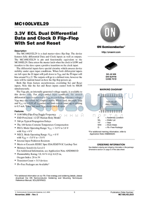 MC100LVEL29DWR2G datasheet - 3.3V ECL Dual Differential Data and Clock D Flip−Flop With Set and Reset