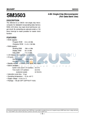 SM3503 datasheet - 4-Bit Single-Chip Microcomputer(For Data Bank Use)