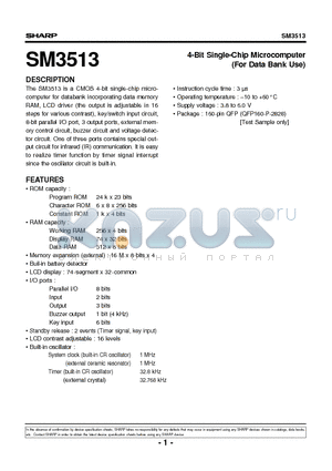 SM3513 datasheet - 4-Bit Single-Chip Microcomputer(For Data Bank Use)