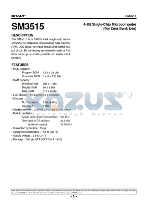 SM3515 datasheet - 4-Bit Single-Chip Microcomputer(For Data Bank Use)