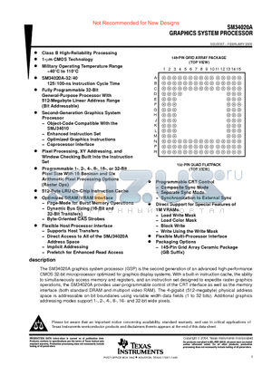 SM34020AGBS40 datasheet - GRAPHICS SYSTEM PROCESSOR