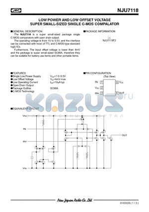 NJU7118 datasheet - LOW POWER AND LOW OFFSET VOLTAGE SUPER SMALL-SIZED SINGLE C-MOS COMPALATOR