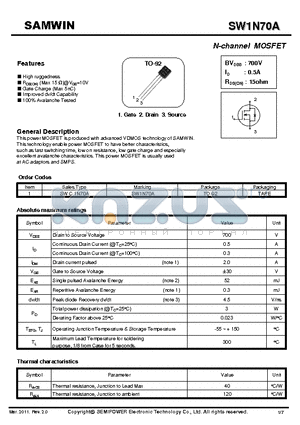 SWC1N70A datasheet - N-channel MOSFET