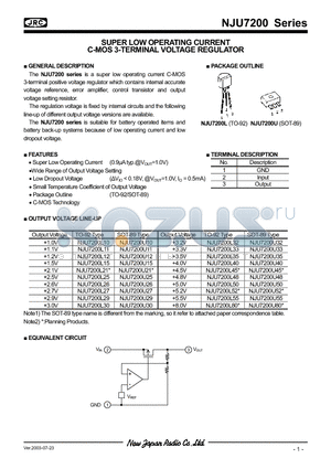 NJU7200L21 datasheet - SUPER LOW OPERATING CURRENT C-MOS 3-TERMINAL VOLTAGE REGULATOR