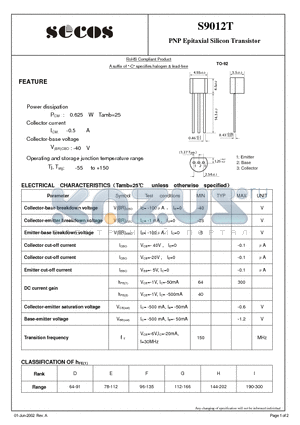 S9012T datasheet - PNP Epitaxial Silicon Transistor