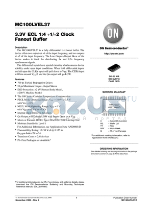 MC100LVEL37 datasheet - 3.3V ECL 1:4 1/2 Clock Fanout Buffer