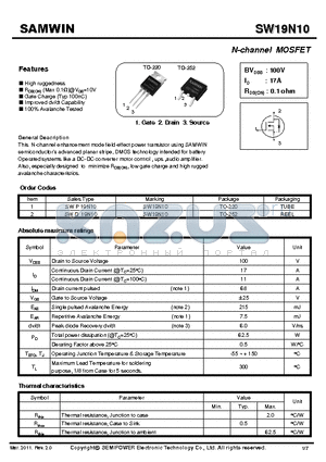 SWD19N10 datasheet - N-channel MOSFET