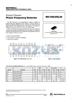 MC100LVEL40 datasheet - Phase-Frequency Detector