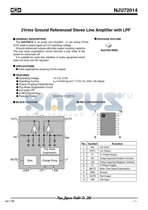 NJU72014 datasheet - 2Vrms Ground Referenced Stereo Line Amplifier with LPF