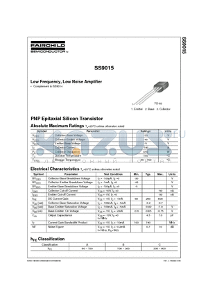 S9015 datasheet - Low Frequency, Low Noise Amplifier