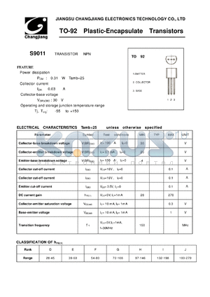 S9011-TO-92 datasheet - TRANSISTOR NPN 