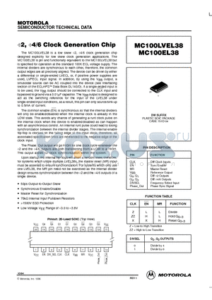 MC100LVEL38 datasheet - 2, 4/6 Clock Generation Chip