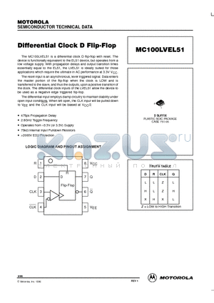 MC100LVEL51DR2 datasheet - Differential Clock D Flip-Flop