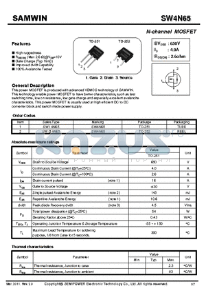 SWD4N65 datasheet - N-channel MOSFET (TO-251 , TO-252)