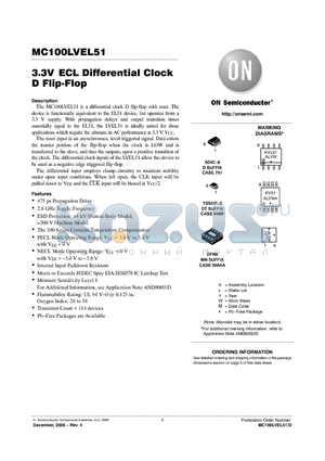 MC100LVEL51 datasheet - 3.3V ECL Differential Clock D Flip-Flop