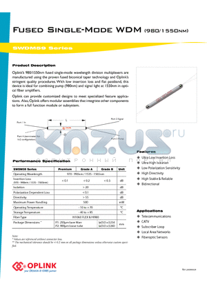 SWDM591SB0026 datasheet - Fused Single-Mode WDM