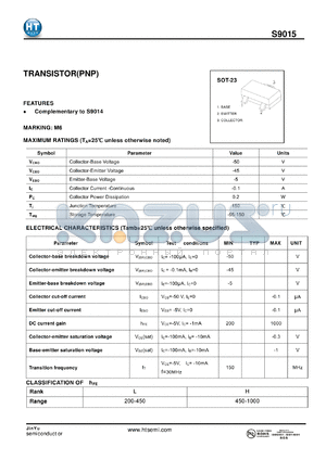 S9015 datasheet - TRANSISTOR(PNP)