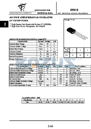 S9018 datasheet - AM/FM IF AMPLIFIER, LOCAL OSCILLATOR OF FM/VHF TUNER