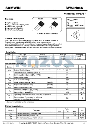 SWD50N06A datasheet - N-channel MOSFET (TO-251 , TO-252)