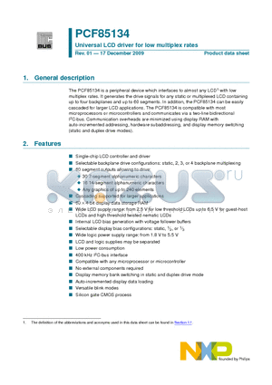 PCF85134HL-1 datasheet - Universal LCD driver for low multiplex rates